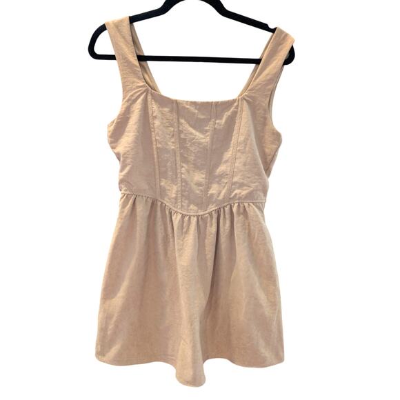 Kirious Los Angeles Beige Sleeveless Mini Dress Square Neck Textured Size Medium - Picture 1 of 6